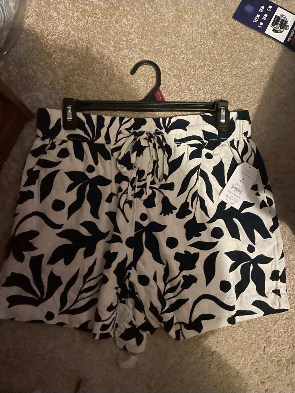 Women's Black & White Floral Drawstring Shorts